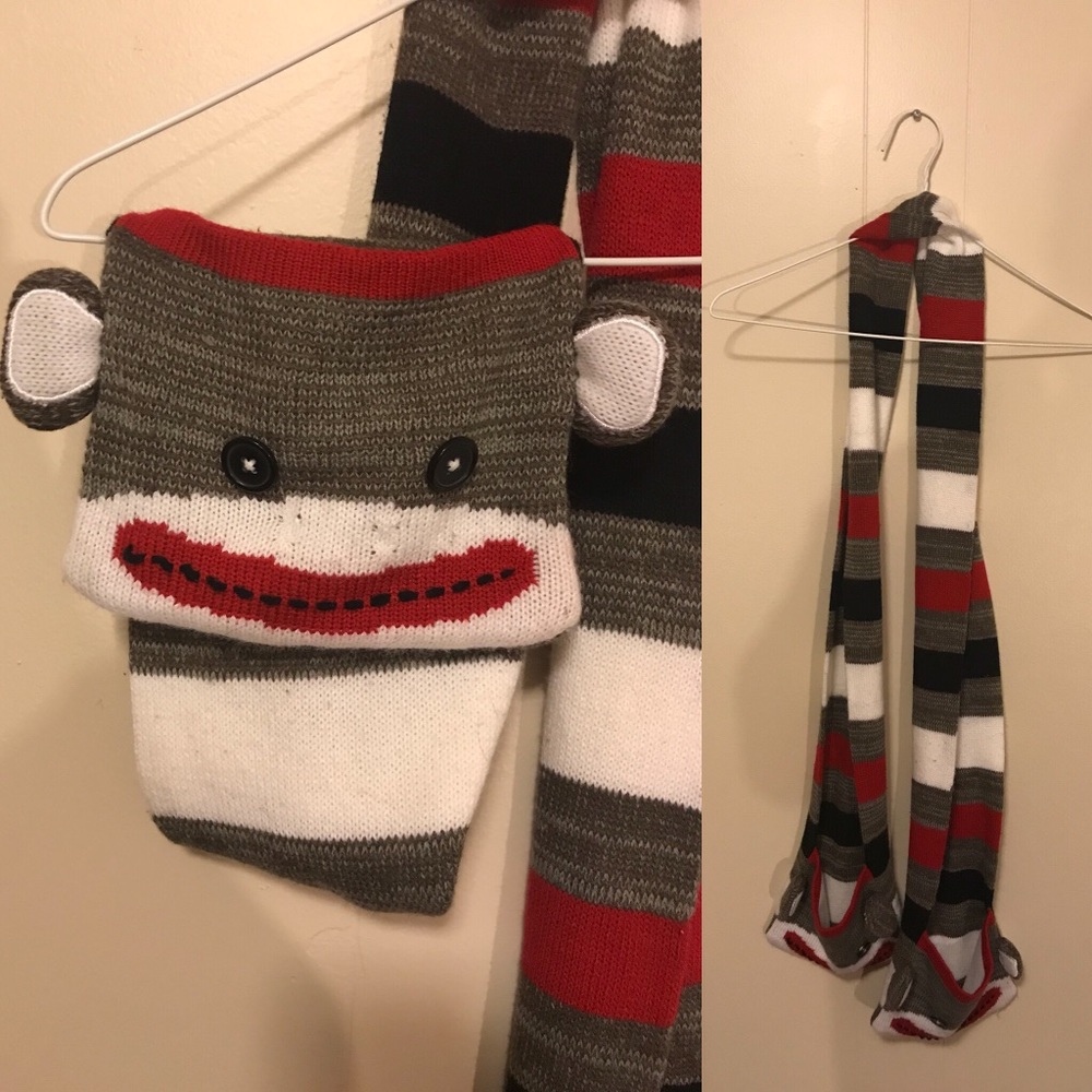 Sock monkey scarf with pockets